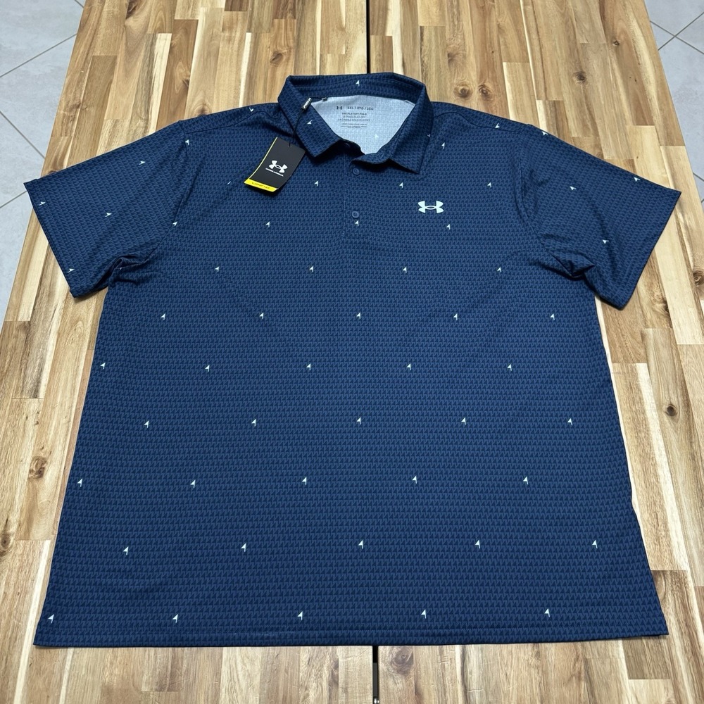 Under Armour Playoff Polo Shirt Mens 3XL Blue Geometric Golf Flag Stretch NWT